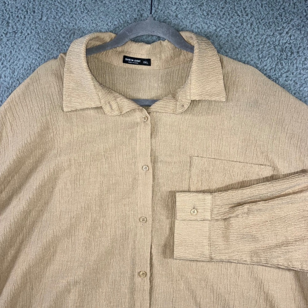 Textured Button Up Shirt Women 0XL Relaxed‎ Fit Vacation Travel Academia